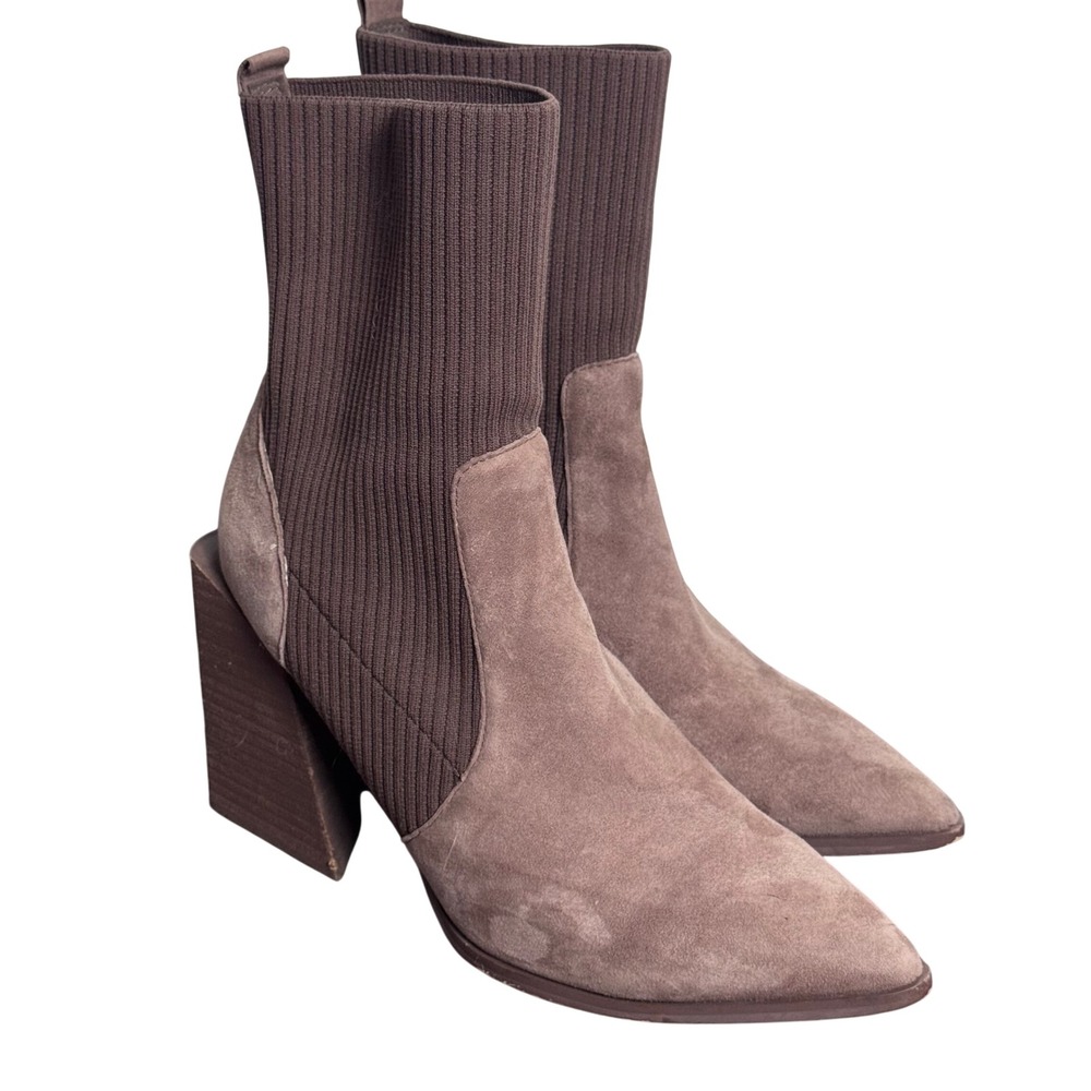 Steve Madden Women Brown Suede Sock Booties Pointed Toe Block Heel Size 8.5M